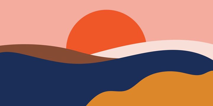 Abstract coloured landscape with rising sun